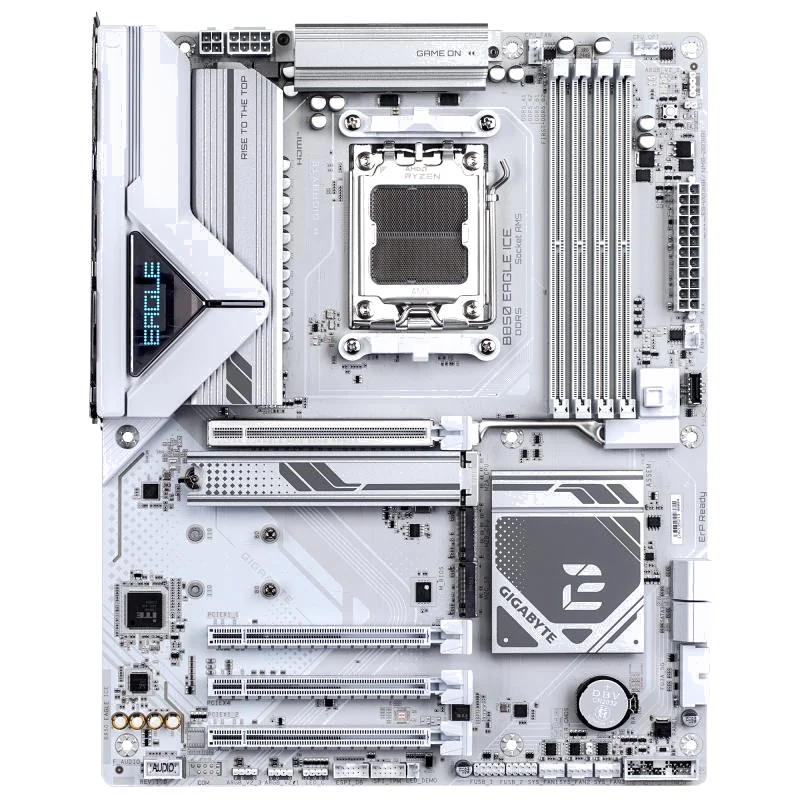 GIGABYTE B850 EAGLE ICE Carte Mère – Processeurs AMD Ryzen série 9000, VRM numérique 8+2+2 phases, jusqu’à 8200 MHz DDR5 (O.C), 1 x M.2 PCIe 5.0 + 2 x M.2 PCIe 4.0, LAN 2.5 GbE, USB 3.2 Gen 2
