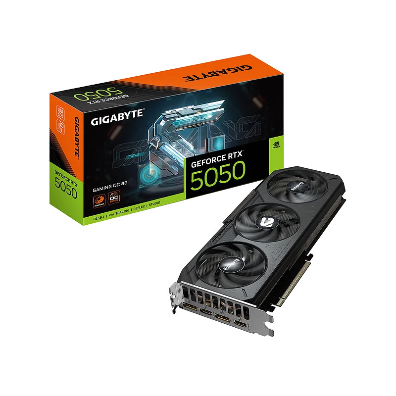 GIGABYTE GeForce RTX 5050 GAMING OC 8G Carte Graphique - 8GB GDDR6, 128bit, PCI-E 5.0, 2632MHz Fréquence du cœur, 2 x DP, 2 x HDMI, NVIDIA DLSS 4, GV-N5050GAMING OC-8GD