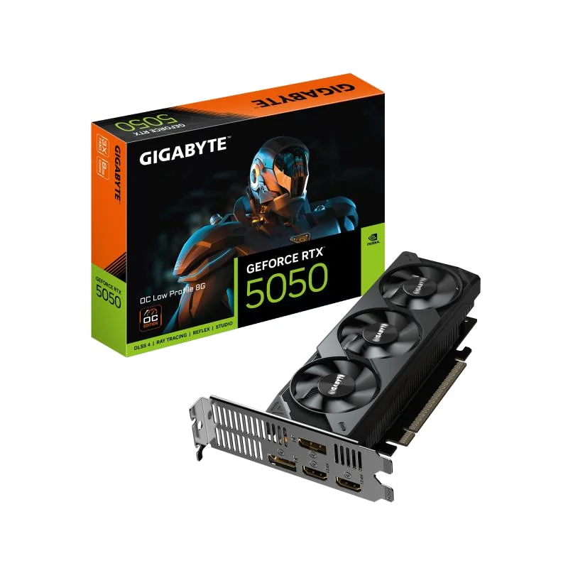 GIGABYTE GeForce RTX 5050 OC Low Profile 8G Carte Graphique - 8GB GDDR6, 128bit, PCI-E 5.0, 2587MHz Fréquence du cœur, 2 x DP, 2 x HDMI, NVIDIA DLSS 4, GV-N5050OC-8GL