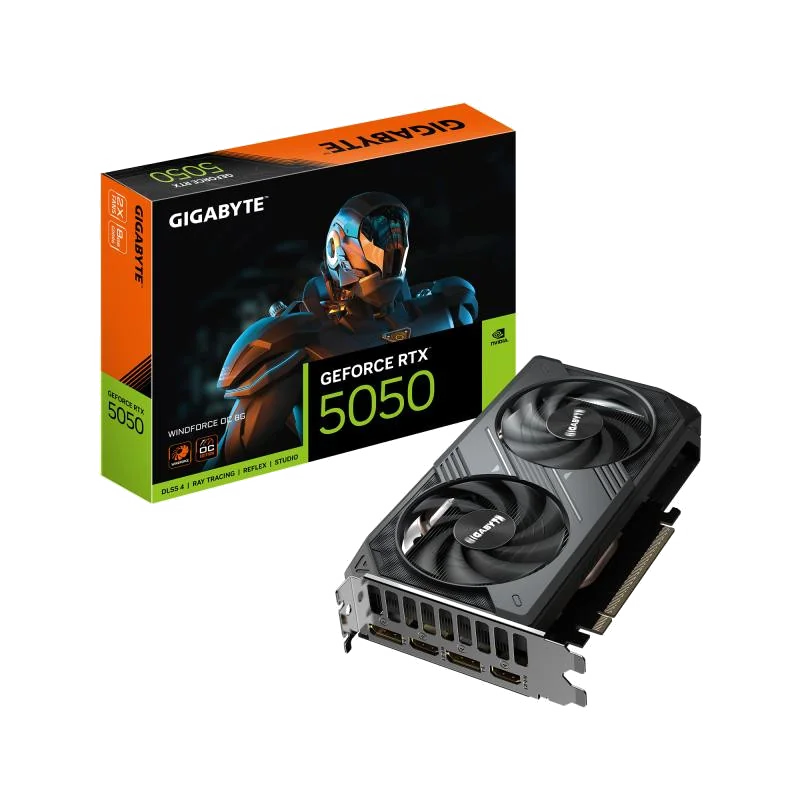 GIGABYTE GeForce RTX 5050 WINDFORCE OC 8G Carte Graphique - 8GB GDDR6, 128bit, PCI-E 5.0, 2587MHz Fréquence du cœur, 2 x DP, 2 x HDMI, NVIDIA DLSS 4, GV-N5050WF2OC-8GD