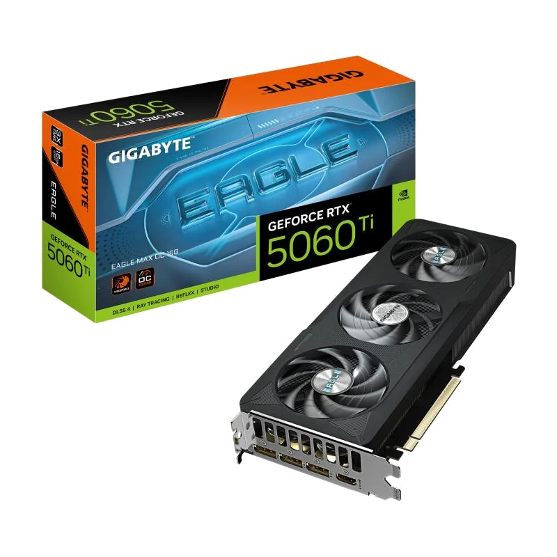 GIGABYTE GeForce RTX 5060 Ti EAGLE MAX OC 16G Carte Graphique - 16GB GDDR7, 128bit, PCI-E 5.0, 2617MHz Fréquence du cœur, 3 x DP, 1 x HDMI, NVIDIA DLSS 4, GV-N506TEAGLEMAX OC-16GD