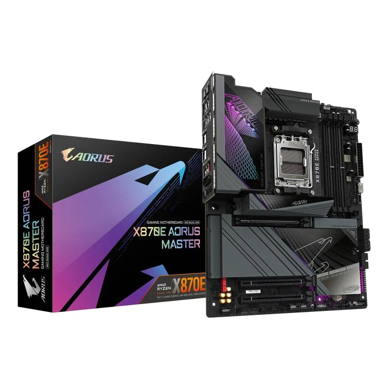 GIGABYTE X870E AORUS MASTER Carte Mère - Prend en charge les processeurs AMD Ryzen 9000, 16+2+2 phases VRM numérique, jusqu'à 8600MHz DDR5 (OC), 3xPCIe 5.0 + 1xPCIe 4.0, Wi-Fi 7, LAN 5GbE, USB 4