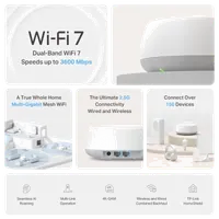 TP-Link DECO BE25(1-PACK) système Wi-Fi maillé Bi-bande (2,4 GHz / 5 GHz) Wi-Fi 7 (802.11be) Blanc 2 Interne - 3