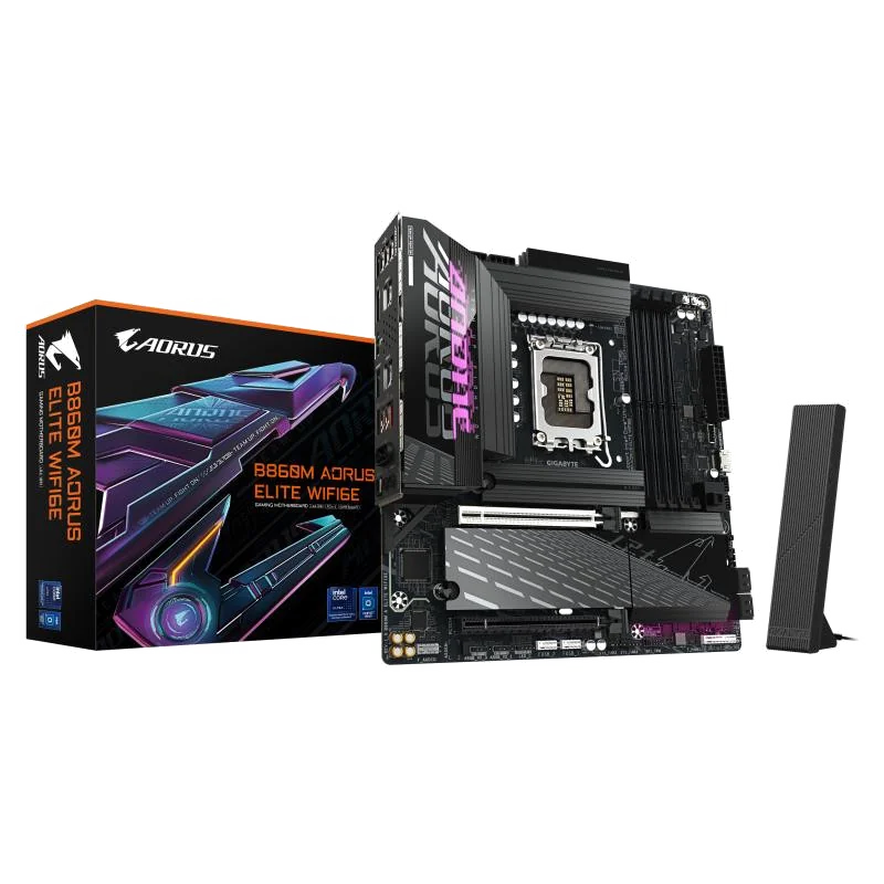 GIGABYTE B860M AORUS ELITE WIFI6E Carte mère - Processeurs Intel Core Ultra, VRM 12+1+2+1 phases, jusqu'à 9200MHz DDR5, 1xPCIe 5.0 + 2xPCIe 4.0 M.2, LAN 2,5 GbE, WIFI 6E, Thunderbolt