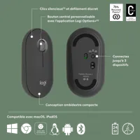 Souris Logitech Pebble 2 M350s Graphite - Ambidextre, Sans Fil Bluetooth & RF, 4000 DPI - 13