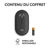Souris Logitech Pebble 2 M350s Graphite - Ambidextre, Sans Fil Bluetooth & RF, 4000 DPI - 16