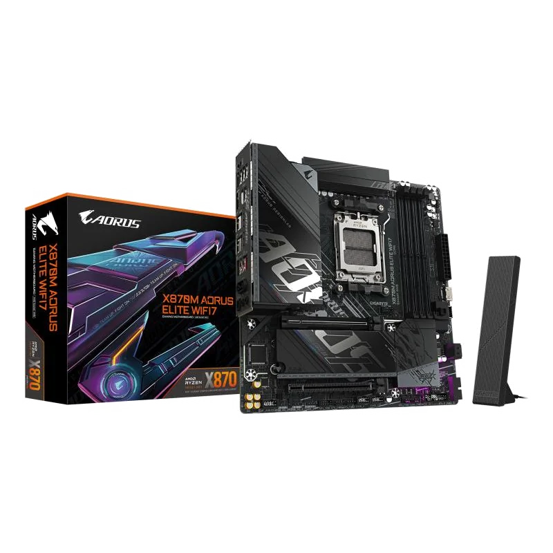 GIGABYTE X870M AORUS ELITE WIFI7 Carte Mère – Compatible avec les processeurs AMD Ryzen 9000, VRM numérique 14+2+2 phases, jusqu'à 8200 MHz DDR5 (OC), 1 x PCIe 5.0 + 1 x PCIe 4.0, Wi-Fi 7, LAN 2.5 GbE, USB 4
