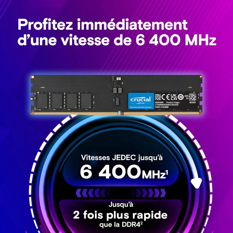Crucial CT32G64C52CU5 module de mémoire 32 Go 1 x 32 Go DDR5 6400 MT/s 288-pin DIMM