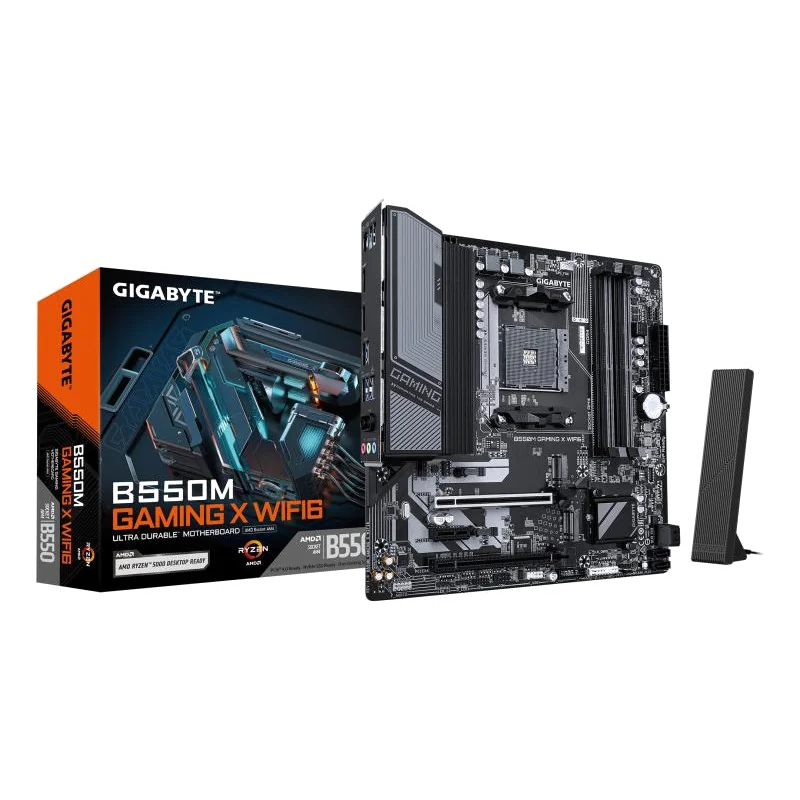 GIGABYTE B550M GAMING X WIFI6 Carte mère - Processeurs AMD Ryzen 5000, VRM 5+3 phases, jusqu'à 3200 MHz DDR4, 1x M.2 PCIe 4.0 + 1x M.2 PCIe 3.0, Wi-Fi 6, LAN 1 GbE, USB 3.2 Gen 1