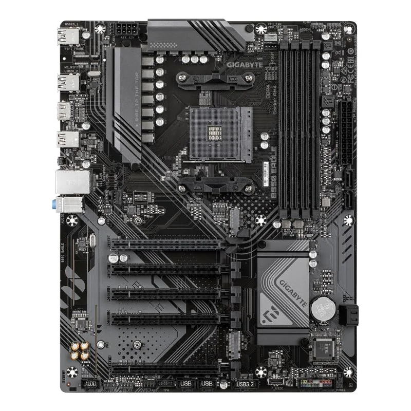 GIGABYTE B550 EAGLE Carte mère - Processeurs AMD Ryzen série 5000 G, VRM 10+3+1 phases, jusqu'à 3200 MHz DDR4, 1xPCIe 4.0 + 1xPCIe 3.0 M.2, LAN 1GbE, USB 3.2 Gen 2