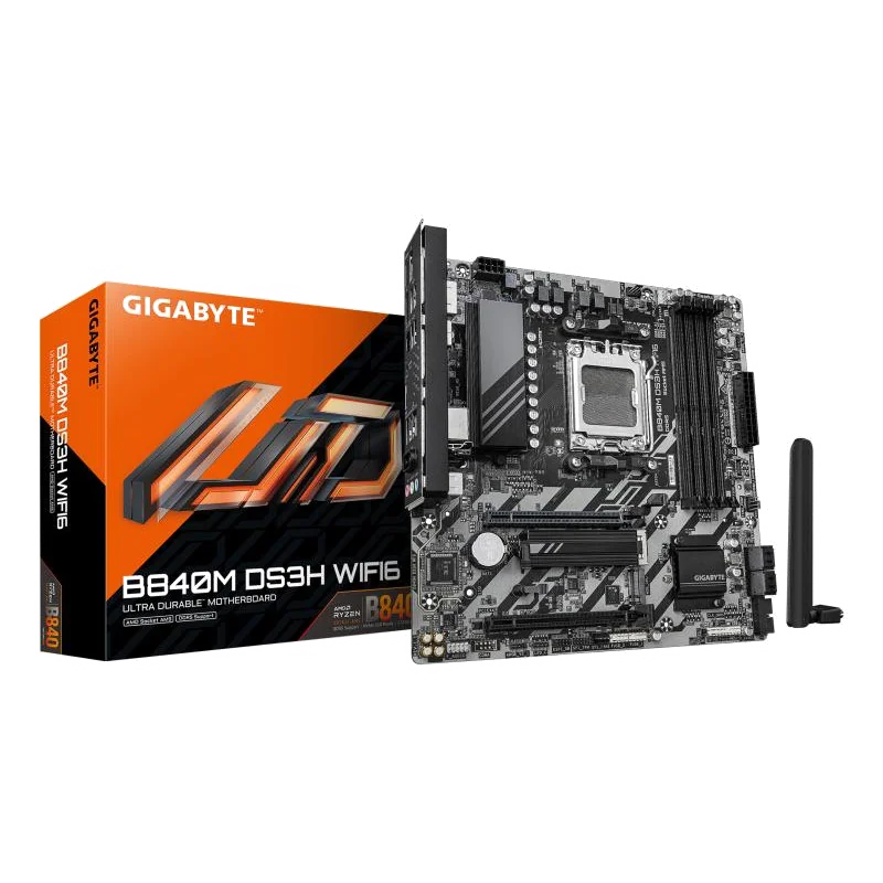 GIGABYTE B840M DS3H WIFI6 Carte Mère – Processeurs AMD Ryzen 9000, VRM numérique 8+2+2 phases, jusqu'à 8200 MHz DDR5, 2 x M.2 PCIe 4.0, Wi-Fi 6, LAN 2,5 GbE, USB 3.2 Gen 1