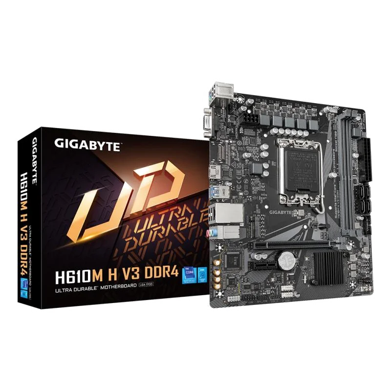 GIGABYTE H610M H V3 DDR4 Carte mère - Compatible avec processeurs Intel Core 14th CPUs, 4+1+1 Hybrid Phases Digital VRM, up to 3200MHz DDR4, 1xPCIe 3.0 M.2, GbE LAN, USB 3.2 Gen 1