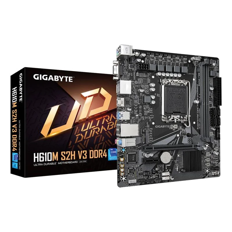 GIGABYTE H610M S2H V3 DDR4 Carte mère - Compatible avec processeurs Intel Core 14th CPUs, 4+1+1 Hybrid Digital VRM, up to 3200MHz DDR4, 1xPCIe 3.0 M.2, GbE LAN , USB 3.2 Gen 1