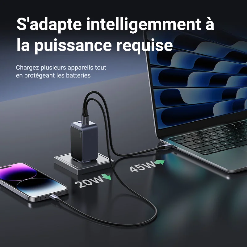 Ugreen Nexode Air 65W - Chargeur Mural USB + 2x USB-C Gris