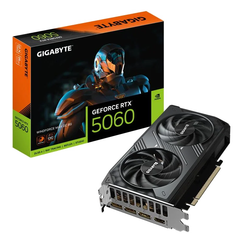 GIGABYTE GeForce RTX 5060 WINDFORCE MAX OC 8G Carte Graphique – 8 Go GDDR7, 128 bits, PCI-E 5.0, 2512 MHz Fréquence du processeur, 3 x DisplayPort, 1 x HDMI, NVIDIA DLSS 4, GV-N5060WF2MAX OC-8GD
