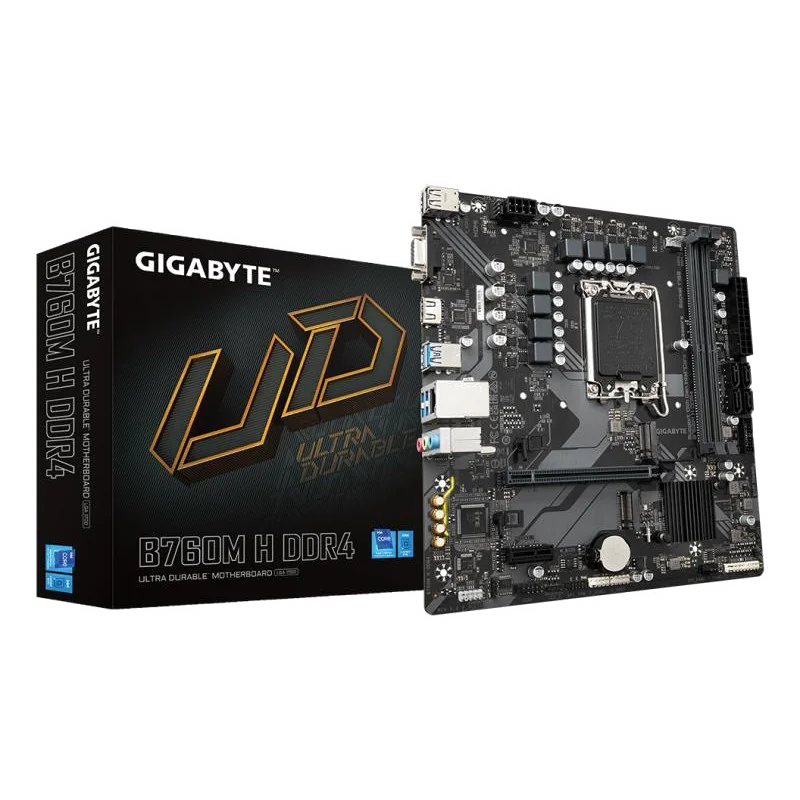 GIGABYTE B760M H DDR4 Carte Mère - Prend en charge les processeurs Intel Core 14e génération, VRM numérique 6+1+1 phases, jusqu'à 3200MHz DDR4 (OC), 2xPCIe 4.0 M.2, GbE LAN, USB 3.2 Gen1
