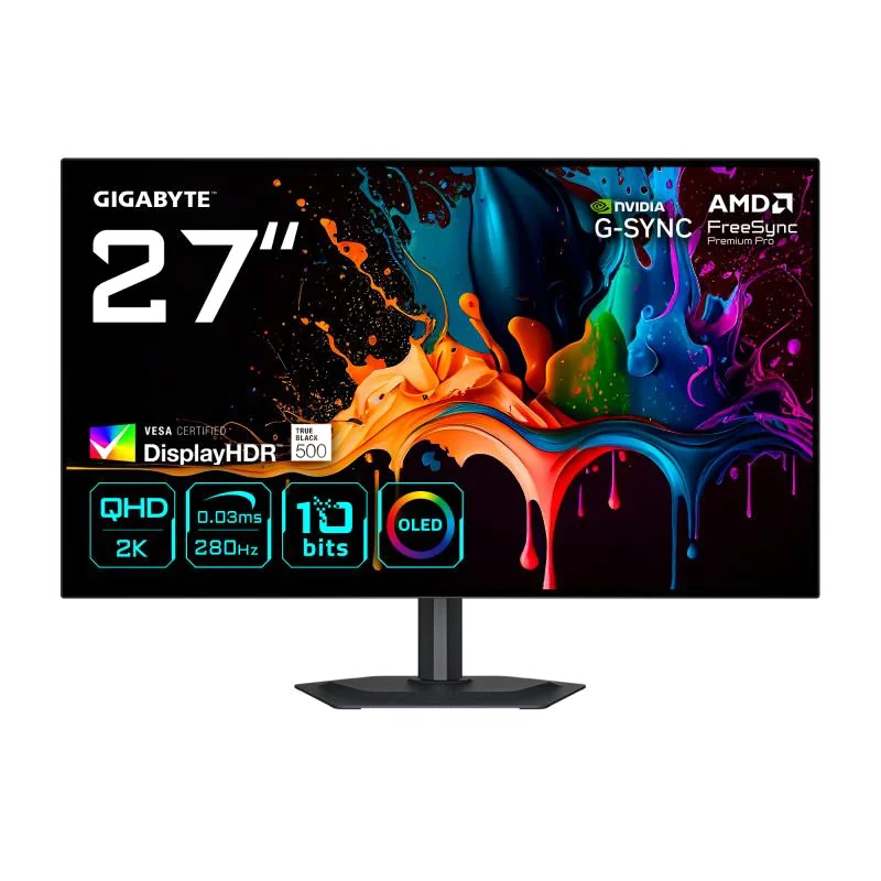 GIGABYTE MO27Q28G Moniteur Gaming OLED 27" QHD - 2560 x 1440, 280Hz, 0,03ms, 335 cd/m², Display HDR True Black 500, HDMI 2.1, DisplayPort 1.4