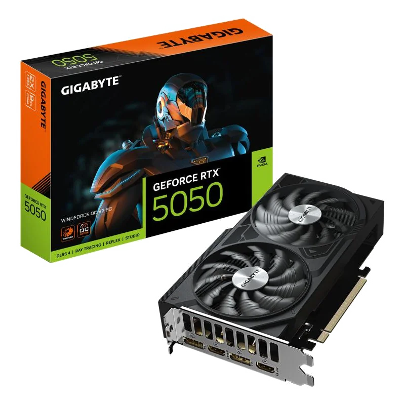 GIGABYTE GeForce RTX 5050 WINDFORCE OC V2 8G Carte Graphique - 8GB GDDR6, 128bit, PCI-E 5.0, 2572MHz Fréquence du cœur, 2 x DP, 2 x HDMI, NVIDIA DLSS 4, GV-N5050WF2OCV2-8GD