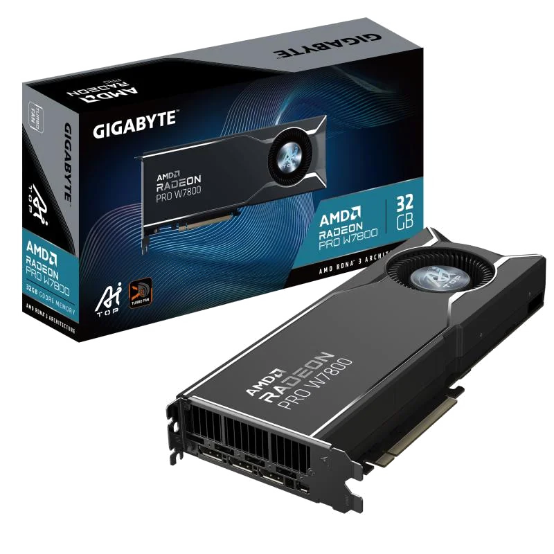 GIGABYTE Radeon PRO W7800 AI TOP 32G Carte Graphique - 32 Go GDDR6, 256 bits, PCI-E 4.0, 3 x DisplayPort 2.1, W7800 AI TOP 32G