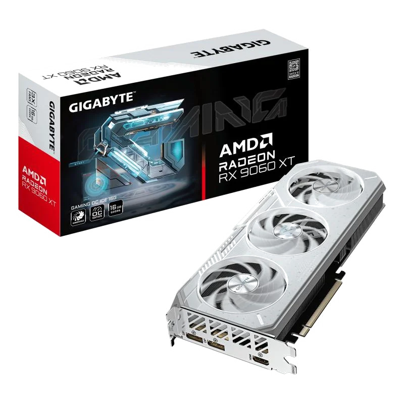 GIGABYTE GAMING Carte Graphique Radeon RX 9060 XT OC ICE 16G - 16GB GDDR6, 256bit, PCI-E 5.0, 3320 MHz Core Clock, 2 x DisplayPort, 1 x HDMI, GV-R906XGAMINGOCICE-16GD