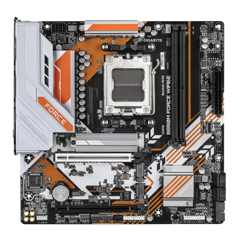 GIGABYTE B850M FORCE WIFI6E Carte Mère – Compatible avec les processeurs AMD Ryzen série 9000, VRM numérique 8+2+2 phases, jusqu’à 9600 MHz DDR5 (OC), 1 x M.2 PCIe 5.0 + 2 x M.2 PCIe 4.0, Wi-Fi 6E, LAN 2.5 GbE, USB 3.2 Gen 2