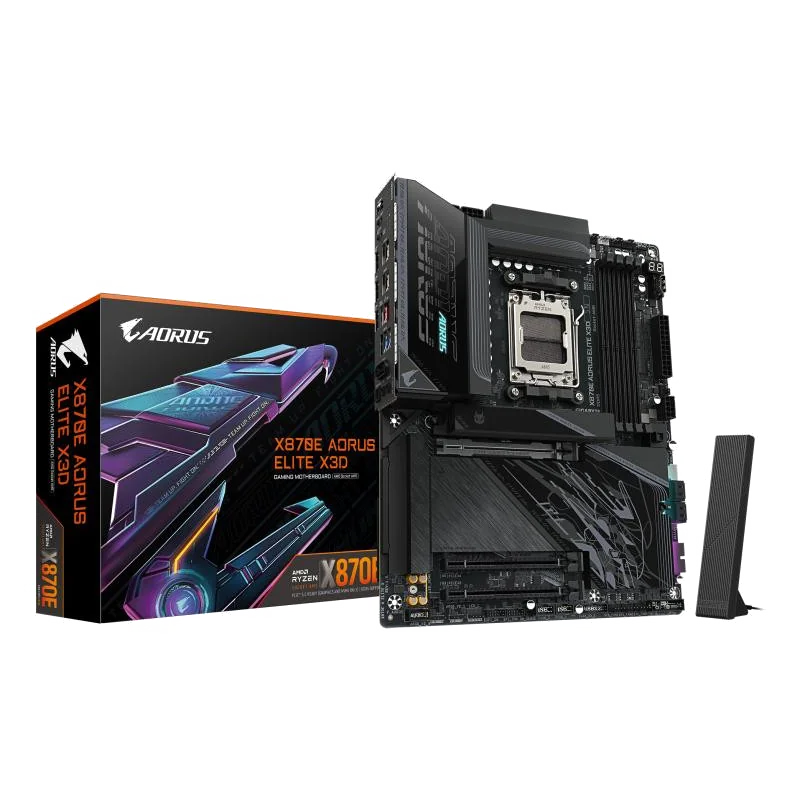 GIGABYTE X870E AORUS ELITE X3D Carte Mère – Prend en charge les processeurs AMD Ryzen 9000, VRM numérique 16+2+2 phases, jusqu’à 9000 Hz DDR5 (OC), 2 x PCIe 5.0 + 2 x PCIe 4.0, Wi-Fi 7, LAN 5 GbE, USB 4