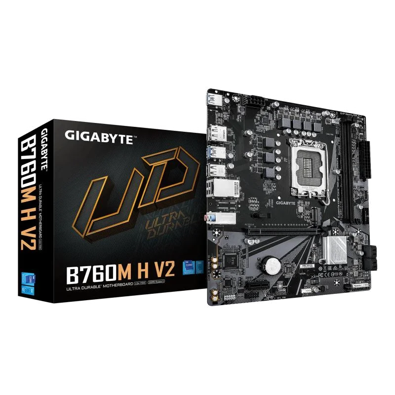 GIGABYTE B760M H V2 Carte Mère - Prend en charge les processeurs Intel Core 14e génération, VRM numérique 5+1+1 phases, jusqu’à 8000MHz DDR5 (O.C.), 1xPCIe 4.0 M.2, LAN 1GbE, USB 3.2 Gen1