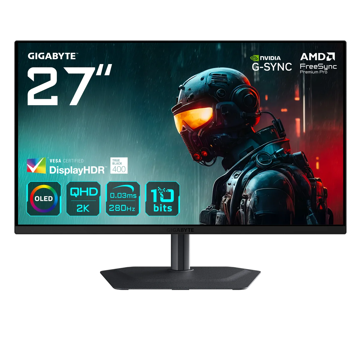 GIGABYTE MO27Q2A Moniteur de jeu OLED 2K QHD 27" - 2560 x 1440, 280Hz, 0,03ms, 250 cd/m², FreeSync Premium Pro, DisplayHDR True Black 400, HDMI 2.1, DisplayPort 1.4