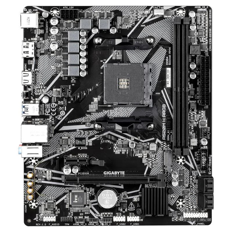 GIGABYTE A520M H ARGB Carte Mère – Compatible avec processeurs AMD Ryzen Série 5000, jusqu’à 5100 MHz DDR4 (OC), M.2 PCIe 3.0 x4, LAN 1 GbE, USB 3.2 Gen 1