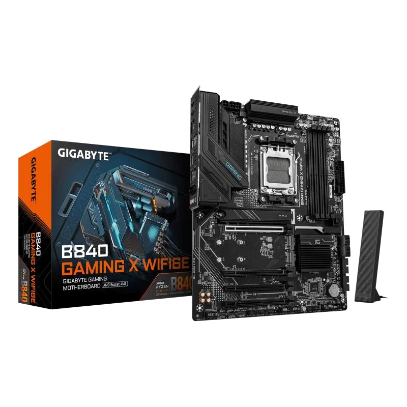 GIGABYTE B840 GAMING X WIFI6E Carte Mère - Processeurs AMD Ryzen 9000, VRM 12+2+2 phases, jusqu’à 7600MHz DDR5(O.C), 2xPCIe 4.0 + 1xPCIe 3.0 M.2, Wi-Fi 6E, LAN 2.5GbE, USB 3.2 Gen 2
