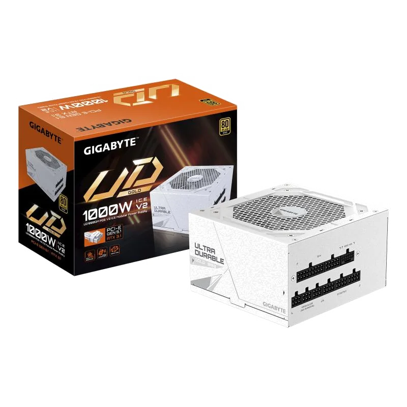 GIGABYTE UD1000GM PG5 V2 ICE Bloc d’Alimentation – PCIe Gen 5.1, 80 PLUS Gold, Conception entièrement modulaire, Ventilateur 120 mm, Compatible ATX 3.1, Prise EU
