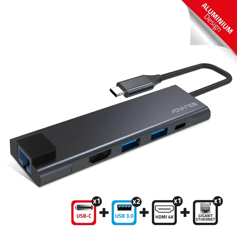 Station d'accueil USB-C 5-en-1 Advance Xpand Smart - Gris Aluminium