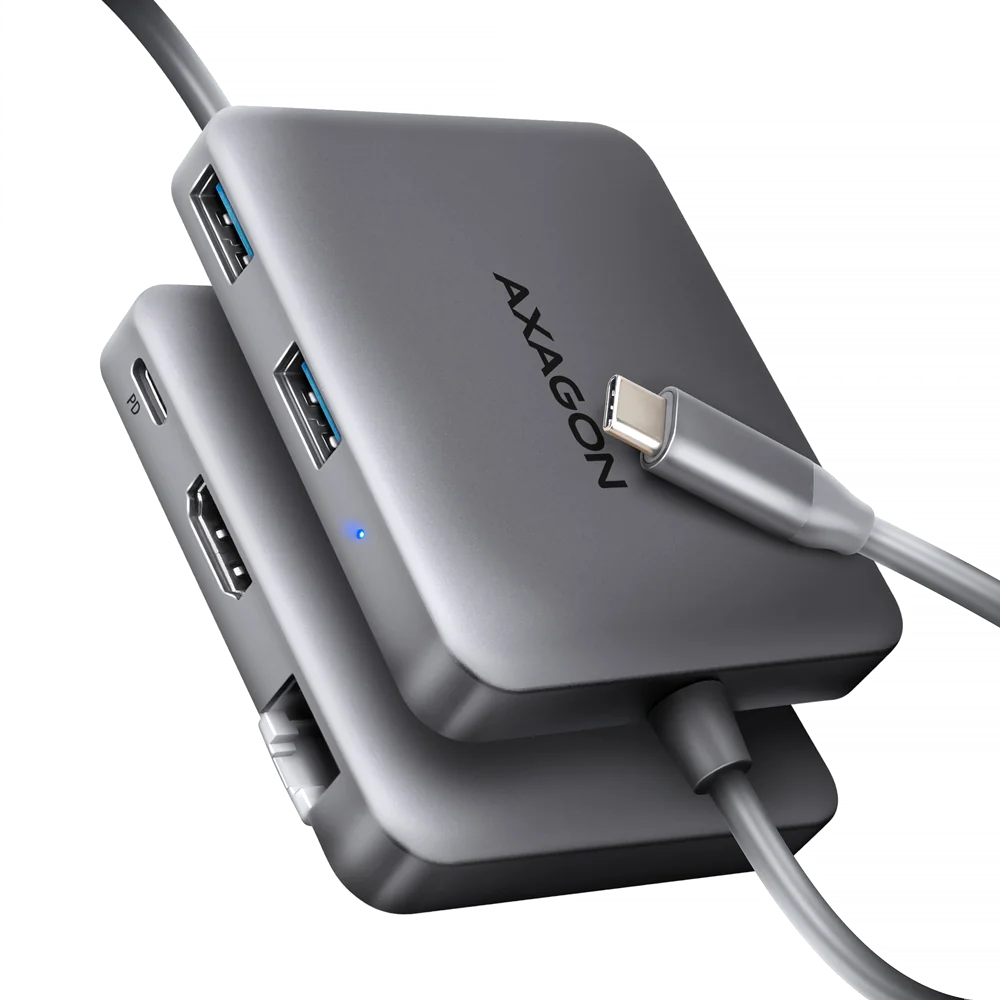 Axagon HMC-5HL - Hub USB-C 5Gbps avec HDMI 4K/60Hz, RJ45 Gigabit et Power Delivery 100W