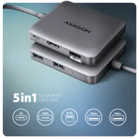Axagon HMC-5HL - Hub USB-C 5Gbps avec HDMI 4K/60Hz, RJ45 Gigabit et Power Delivery 100W - 2