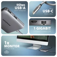 Axagon HMC-5HL - Hub USB-C 5Gbps avec HDMI 4K/60Hz, RJ45 Gigabit et Power Delivery 100W - 3