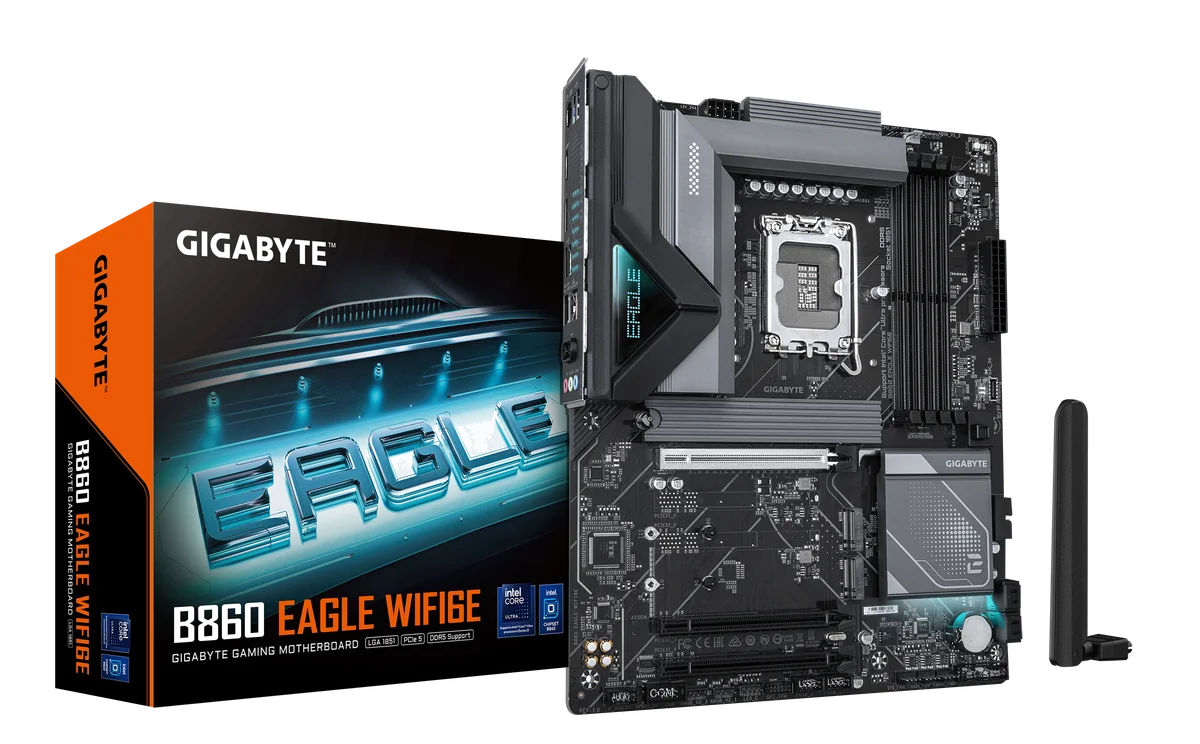 GIGABYTE B860 EAGLE WIFI6E Carte mère - Processeurs Intel Core Ultra, VRM 12+1+2+1 phases, jusqu'à 9066MHz DDR5, 1xPCIe 5.0 + 2xPCIe 4.0 M.2, LAN 2,5 GbE, WIFI 6E, USB 3.2 Gen 2x2