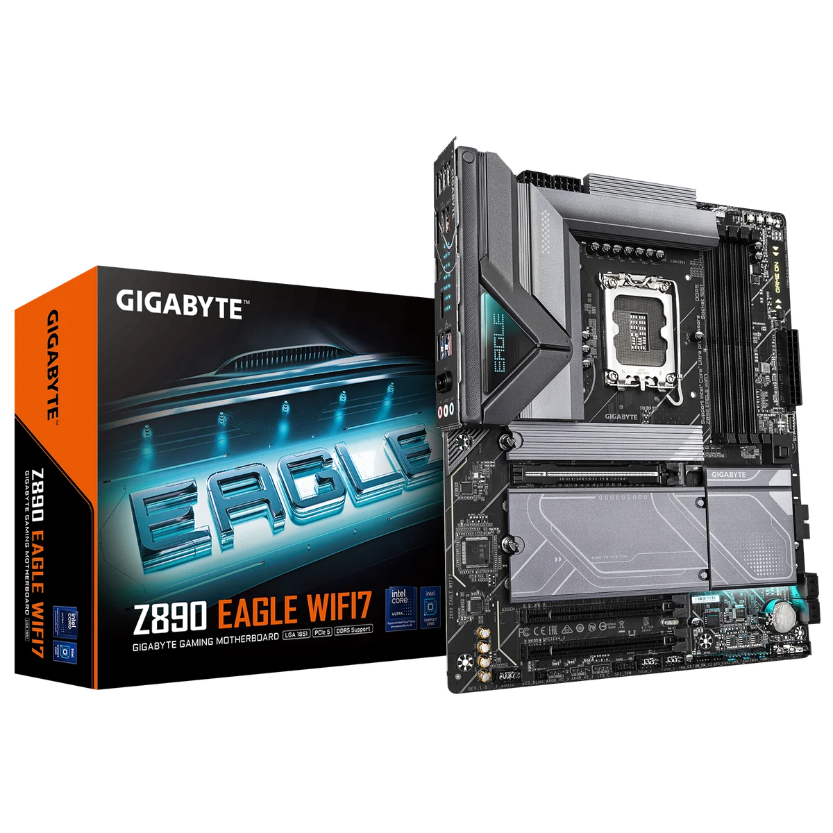 GIGABYTE Carte mère Z890 EAGLE WIFI7 - Prend en charge les processeurs Intel Core Ultra (Série 2), VRM à 14+1+2 phases, jusqu'à 8800MHz DDR5 (OC), 1xPCIe 5.0 + 3xPCIe 4.0, Wi-Fi 7, LAN 2.5GbE, USB 4