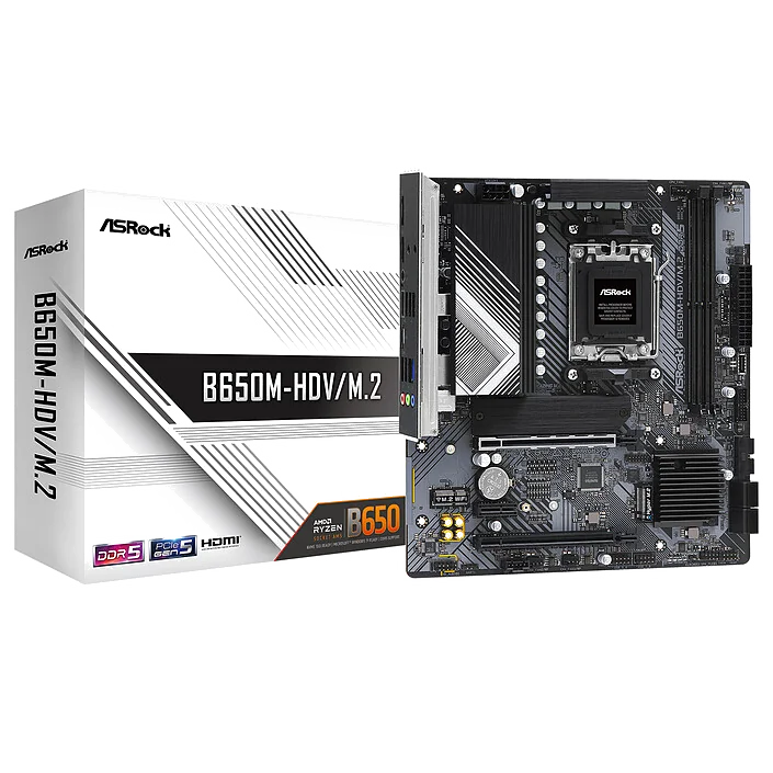 Carte Mère ASRock B650M-HDV/M.2 - Micro ATX, Socket AM5, DDR5, 2.5 GbE LAN