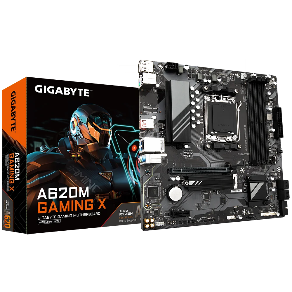 GIGABYTE A620M GAMING X Carte Mère - Prend en charge les processeurs AMD Ryzen 8000, VRM numérique 8+2+1 phases, jusqu'à 8000MHz DDR5 (OC), 1xPCIe 4.0 M.2, LAN GbE, USB 3.2 Gen 2
