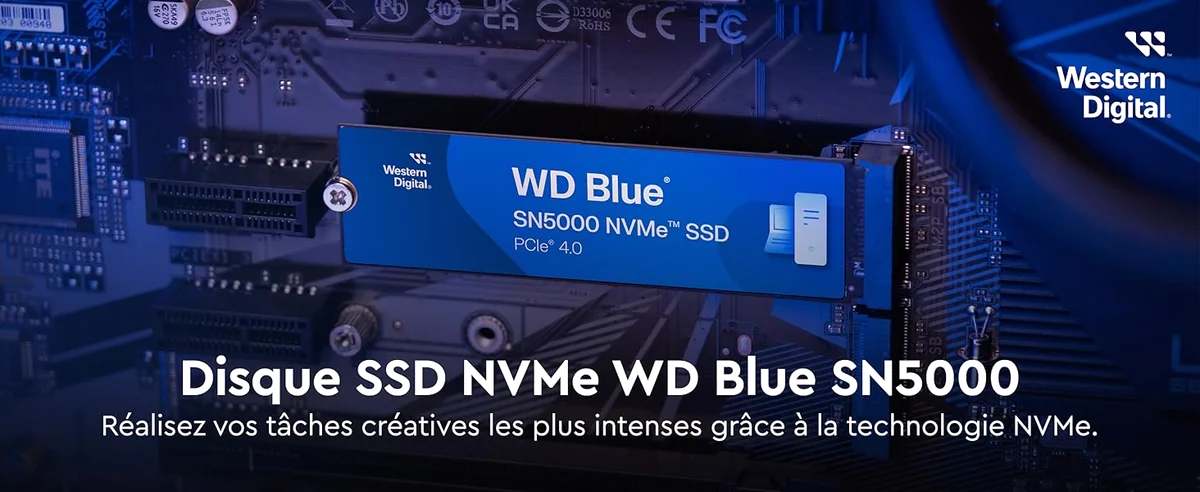 SSD Interne WD Blue SN5000 NVMe PCIe 4.0 M.2 2280 4 To