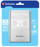 Verbatim Disque dur portable USB Store 'n' Go 3.0, 2 To, Argenté