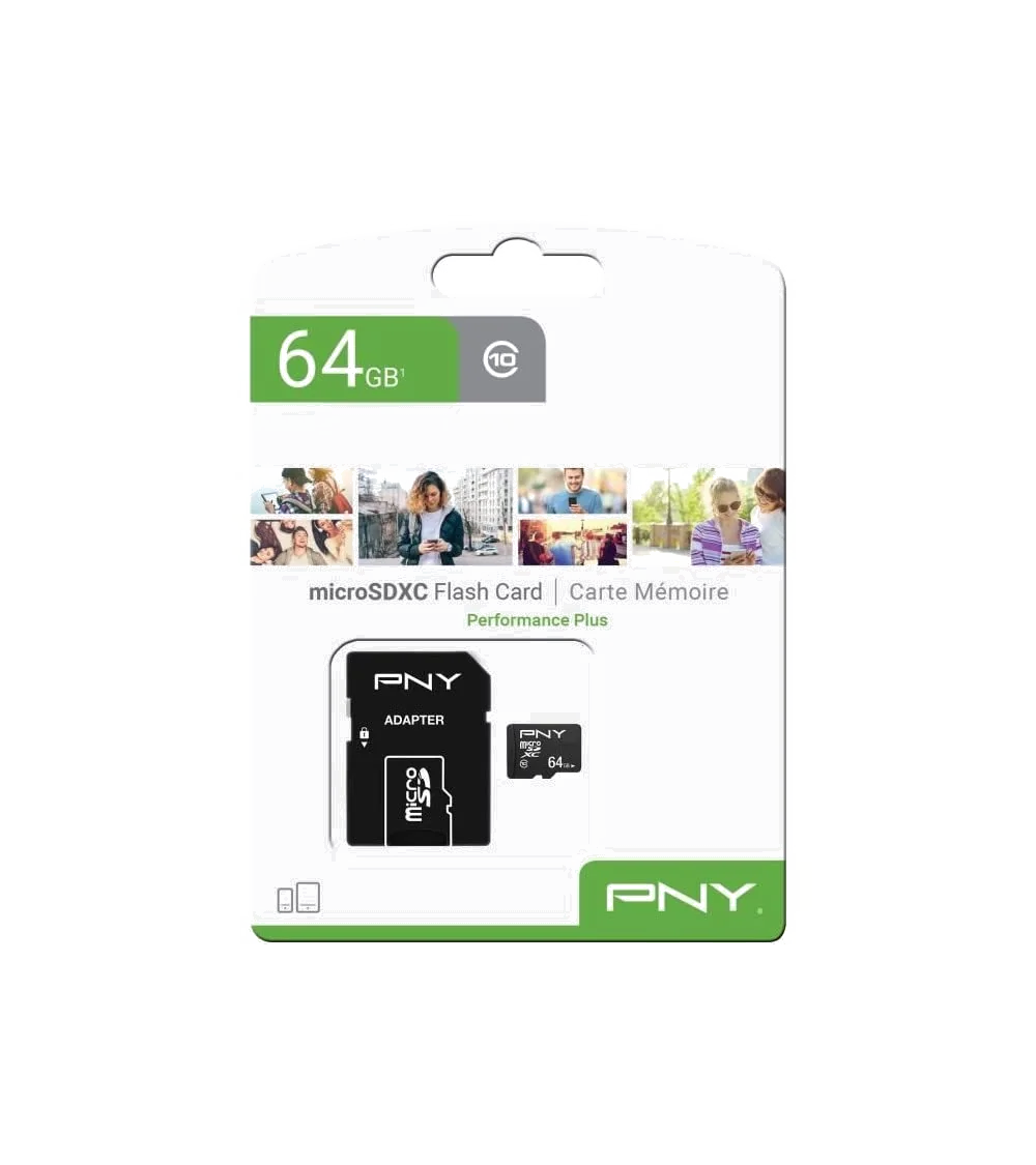 Carte MicroSDXC PNY Performance Plus 64 Go Classe 10 avec Adaptateur SD