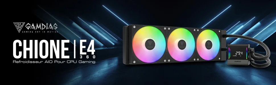 Kit Watercooling AIO Gamdias Chione E4 RGB 360mm Noir avec Écran Numérique