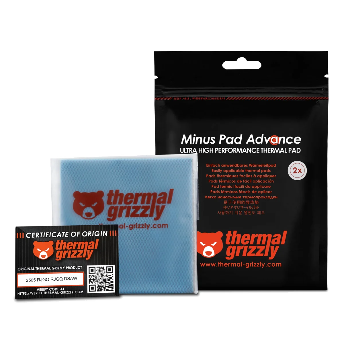Lot de 2 Pads Thermiques Thermal Grizzly Minus Pad Pro 120x20x1.5mm Gris