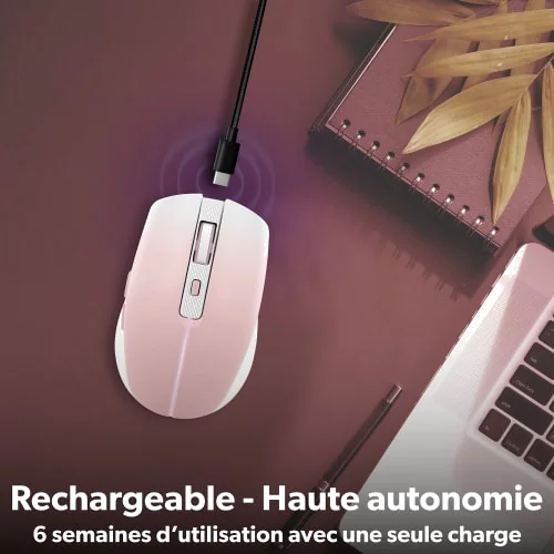 Souris sans fil T'nB Gradient Dual Connect Rose Pastel Rechargeable