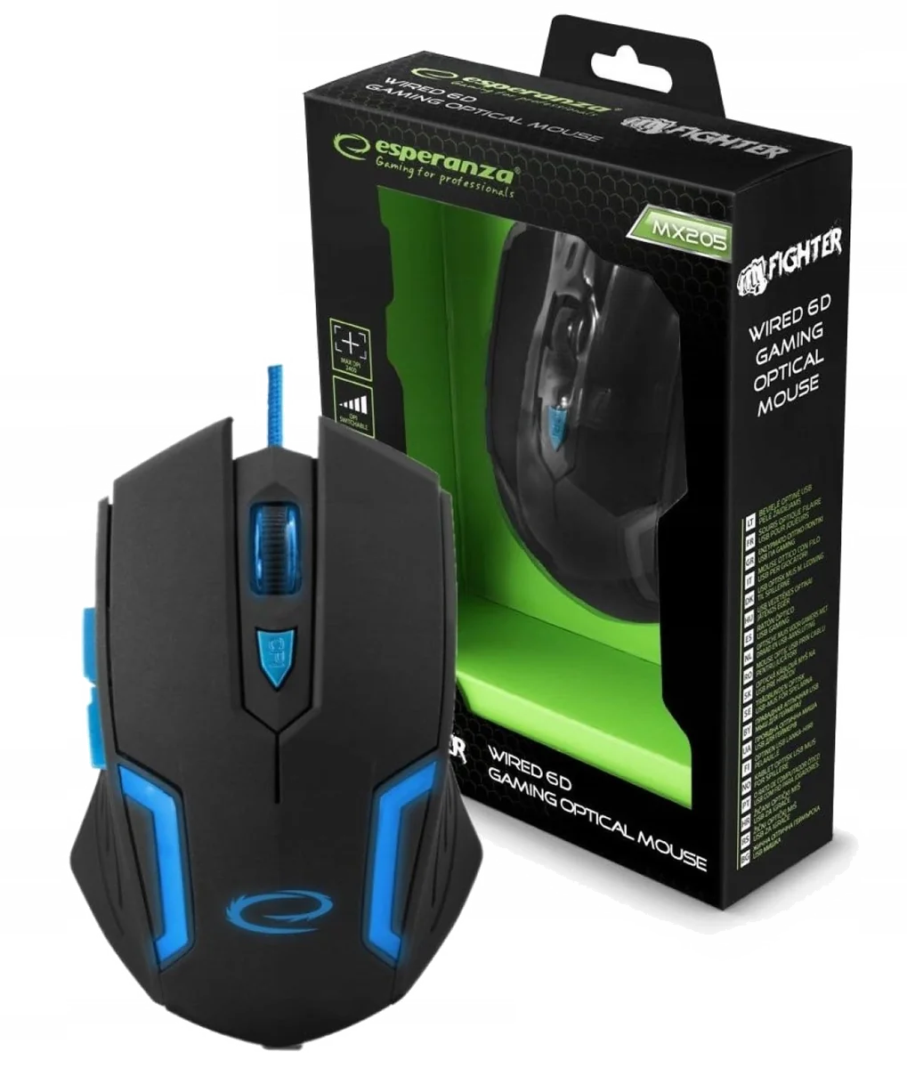 Souris filaire Gamer Esperanza MX205 Fighter (Noir/Bleu)