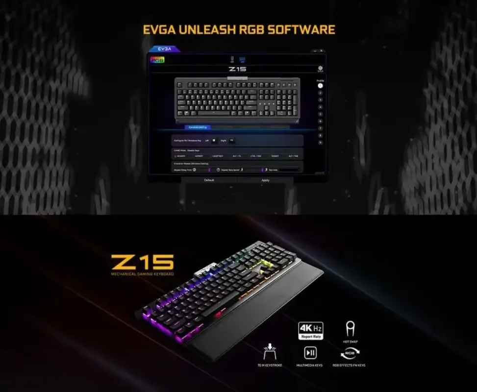 Clavier Gamer mécanique (Kailh Silver) EVGA Z15 RGB (Noir)