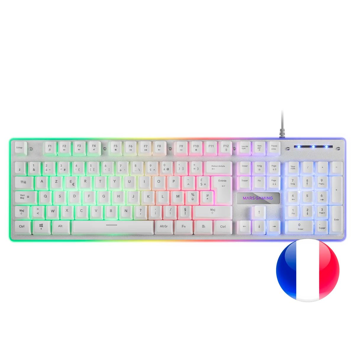 Mars Gaming MK220W clavier USB AZERTY Français Blanc