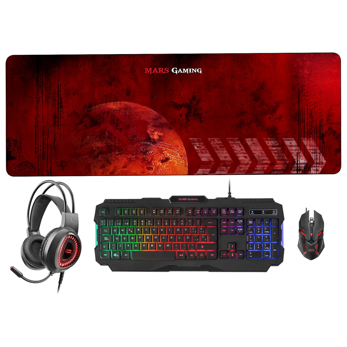 Mars Gaming MCPRGB2FR - Pack Clavier, Souris et Tapis de Souris RGB
