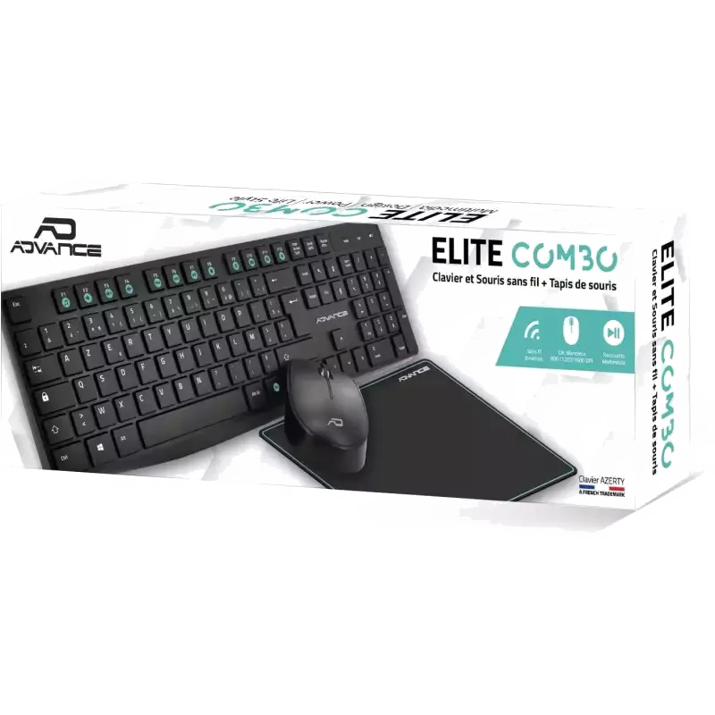 Pack Clavier, Souris et Tapis Sans Fil Advance Elite Wireless Combo Noir